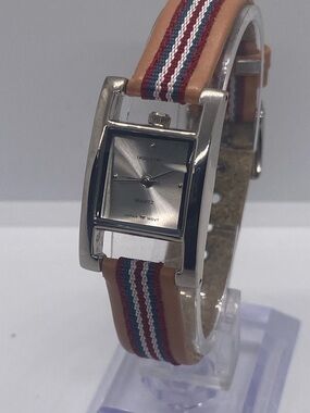 Industry Silver-Tone Quartz Watch with Tan Multi-Stripe Strap